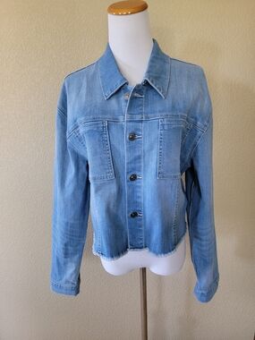 Hudson Light Blue Distressed Denim Jacket, Size XL